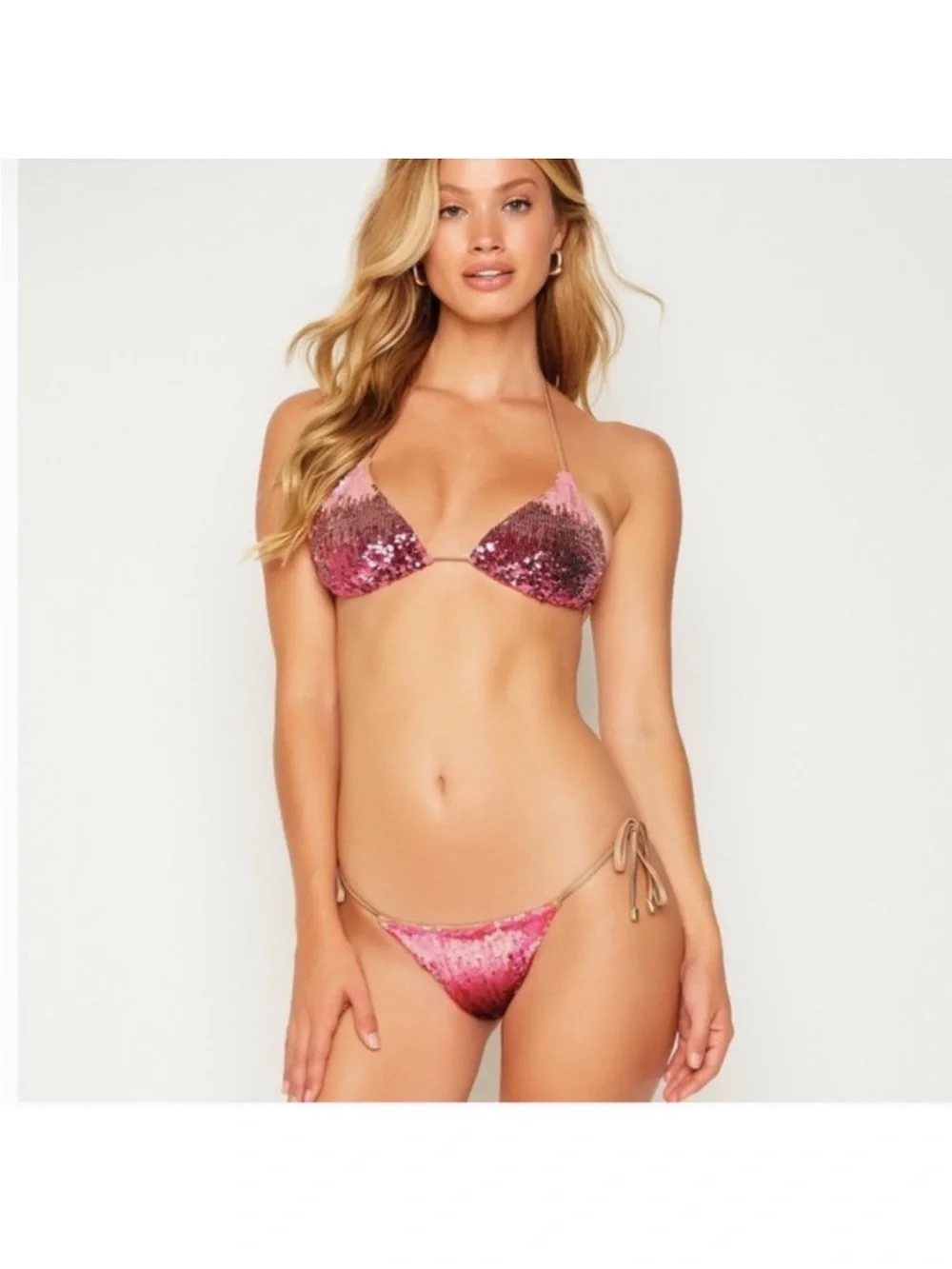 Beach Bunny Pink Sequin Ombre Triangle Bikini Set - Picture 2 of 2